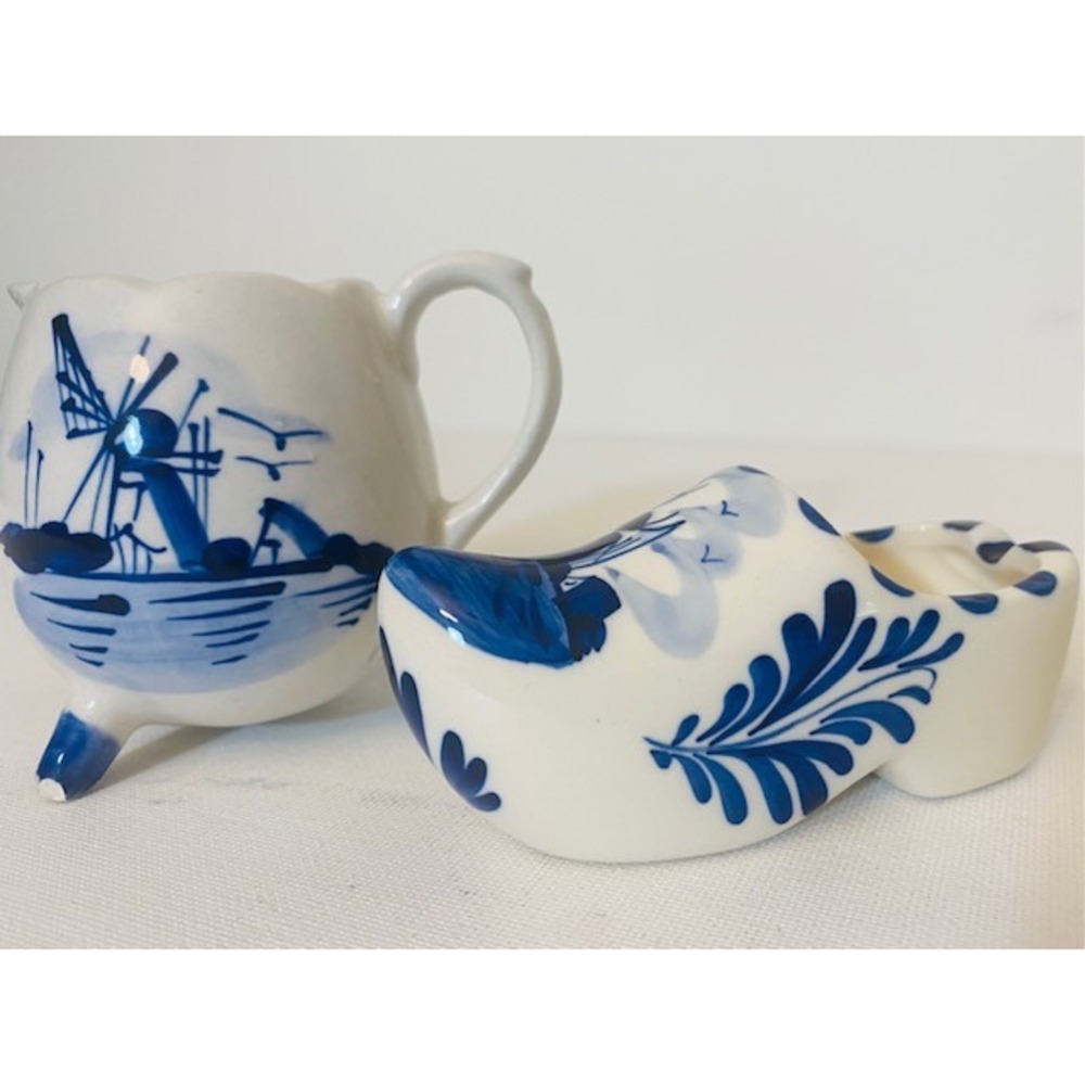 Royal Delft Blue Holland Mini Creamer And Mini Clog VINTAGE Ceramic Figurines